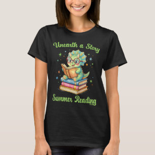 Unearth a story triceratops dinosaur reading books T-Shirt