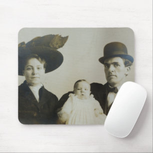 Uneasy Daddy in Bowler Family RPPC B&W Photo Image Mouse Pad