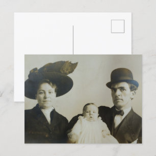 Uneasy Daddy in Bowler Family RPPC B&W Photo Image Postcard