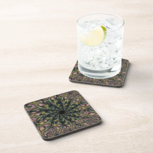 Unending   Pink and Yellow Fractal Art Coaster