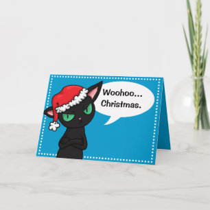 Unenthusiastic Christmas Black cat Holiday Card