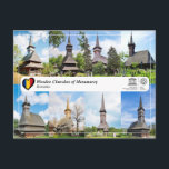 UNESCO WHS - Wooden Churches of Maramureş Postcard<br><div class="desc">UNESCO WHS Serie - World Heritage Sites in Romania Wooden Churches of Maramureşa - Biserici de lemn din Maramureș - These 8 churches are outstanding examples of a range of architectural solutions from different periods and areas. The Maramureș churches are high timber constructions with characteristic tall, slim bell towers at...</div>