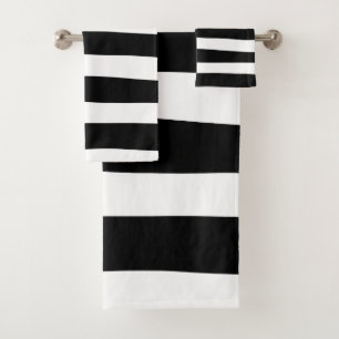 Uneven Stripes - Black and White Bath Towel Set