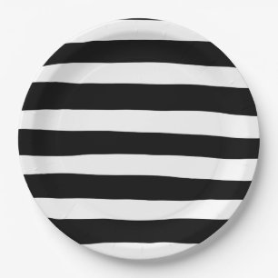 Uneven Stripes - Black and White Paper Plate