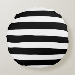 Uneven Stripes - Black and White Round Pillow