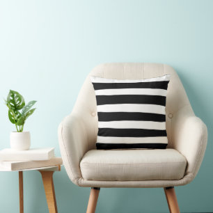 Uneven Stripes - Black and White Throw Pillow