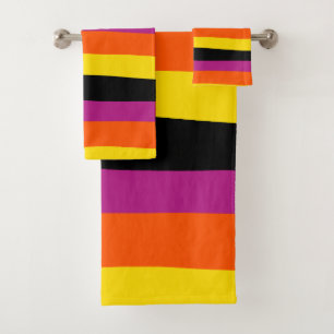 Uneven Stripes - Black, Pink, Orange and Yellow Bath Towel Set