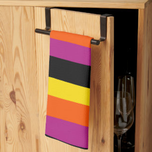 Uneven Stripes - Black, Pink, Orange and Yellow Kitchen Towel