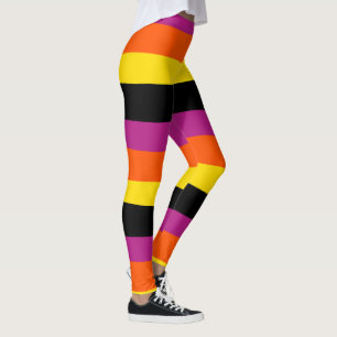 Uneven Stripes - Black, Pink, Orange and Yellow Leggings