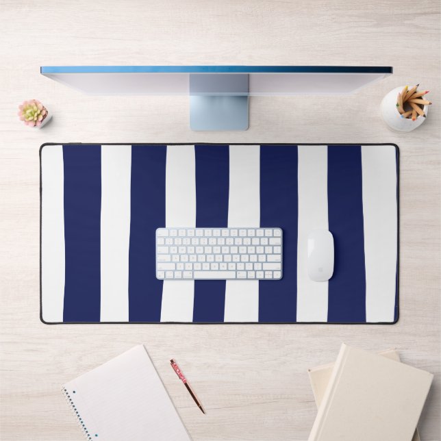 Uneven Stripes - Blue and White Desk Mat (Office 1)