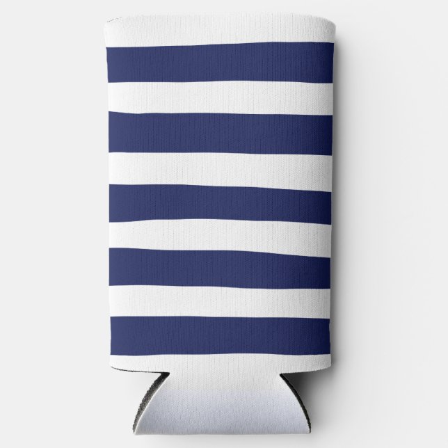 Uneven Stripes - Blue and White Seltzer Can Cooler (Front)