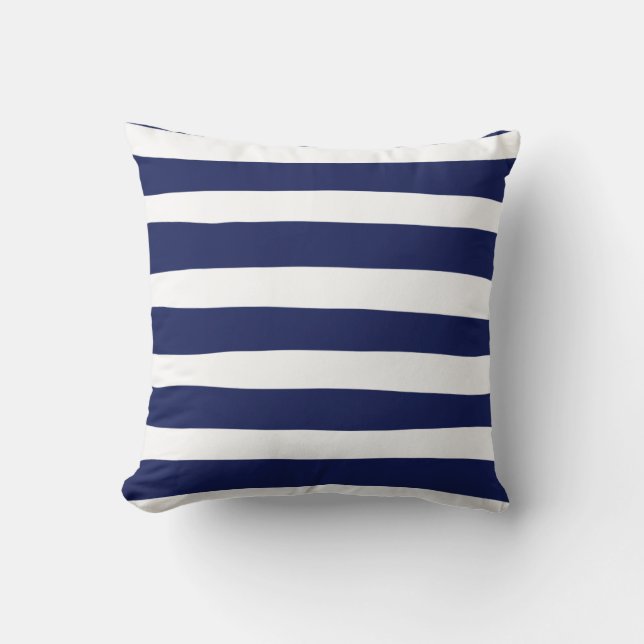 Uneven Stripes - Blue and White Throw Pillow (Front)