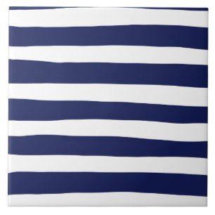 Uneven Stripes - Blue and White Tile