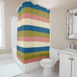 Uneven Stripes - Blue, Olive Green, Pink and Cream