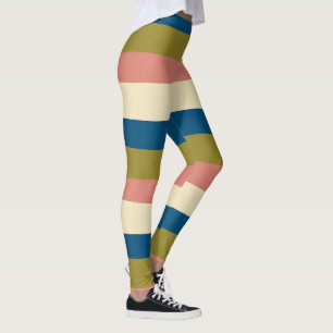 Uneven Stripes - Blue, Olive Green, Pink and Cream Leggings
