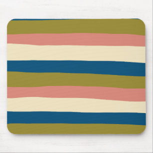 Uneven Stripes - Blue, Olive Green, Pink and Cream Mouse Pad