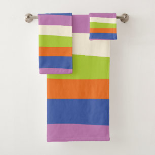 Uneven Stripes - Blue, Orange, Purple, Green, and  Bath Towel Set