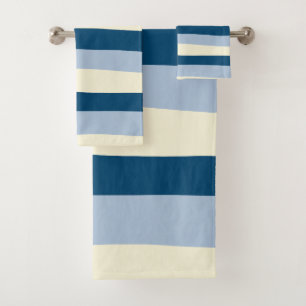Uneven Stripes - Dark Blue, Light Blue and Cream Bath Towel Set