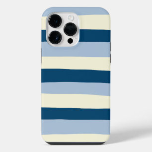 Uneven Stripes - Dark Blue, Light Blue and Cream iPhone 14 Pro Max Case