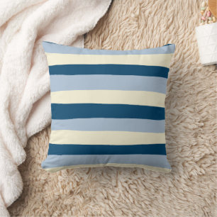 Uneven Stripes - Dark Blue, Light Blue and Cream Throw Pillow