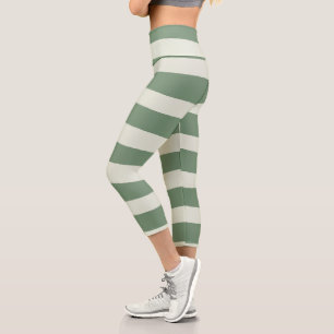 Uneven Stripes - Green Capri Leggings