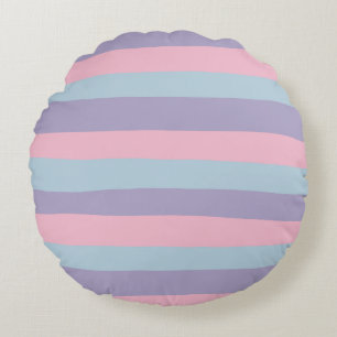 Uneven Stripes in Blue, Pink, and Lilac Round Pillow