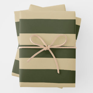 Uneven Stripes in Khaki and Green Wrapping Paper Sheet