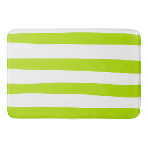 Uneven Stripes in Lime Green and White Bath Mat