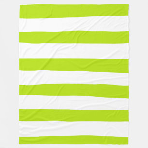 Uneven Stripes in Lime Green and White Fleece Blanket
