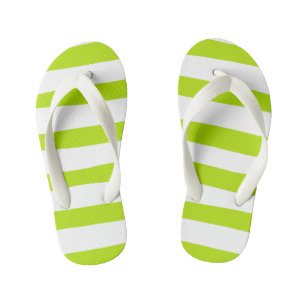 Uneven Stripes in Lime Green and White Kid's Flip Flops