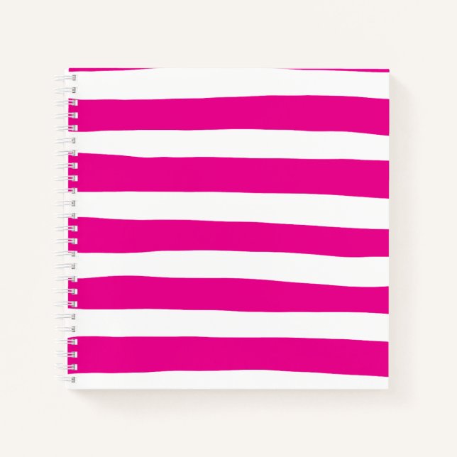 Uneven Stripes in Magenta and White  Notebook (Front)
