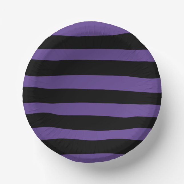 Uneven Stripes in Purple and Black Paper Plate (Front)
