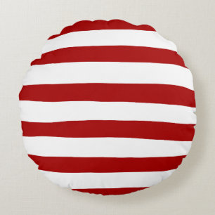 Uneven Stripes in Red and White Round Pillow