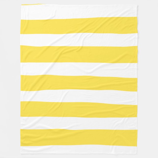 Uneven Stripes - Lemon Yellow and White Fleece Blanket (Front)