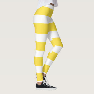 Uneven Stripes - Lemon Yellow and White Leggings