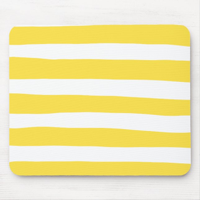 Uneven Stripes - Lemon Yellow and White Mouse Pad (Front)