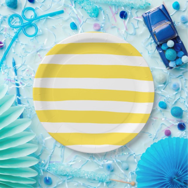 Uneven Stripes - Lemon Yellow and White Paper Plate (Party)