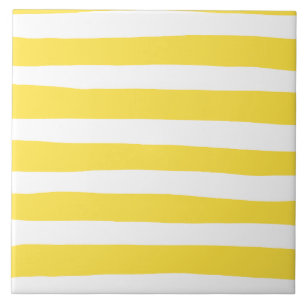 Uneven Stripes - Lemon Yellow and White Tile