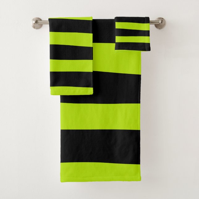 Uneven Stripes - Lime Green and Black Bath Towel Set (Insitu)
