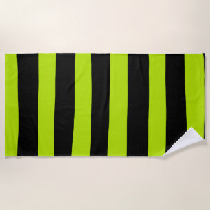 Uneven Stripes - Lime Green and Black Beach Towel