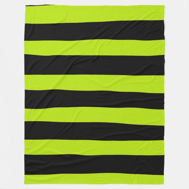 Uneven Stripes - Lime Green and Black Fleece Blanket (Front)