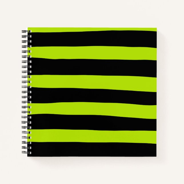 Uneven Stripes - Lime Green and Black Notebook (Front)
