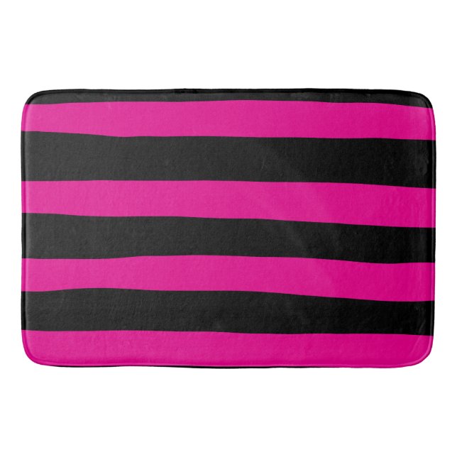 Uneven Stripes - Magenta and Black Bath Mat (Front)