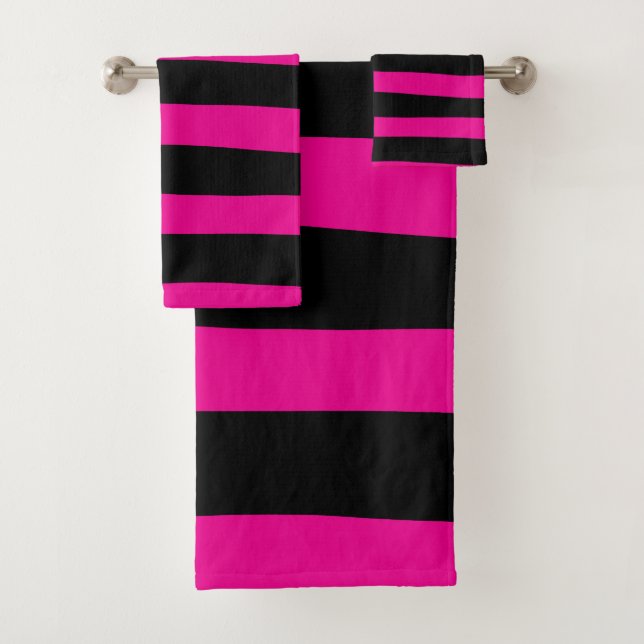 Uneven Stripes - Magenta and Black Bath Towel Set (Insitu)