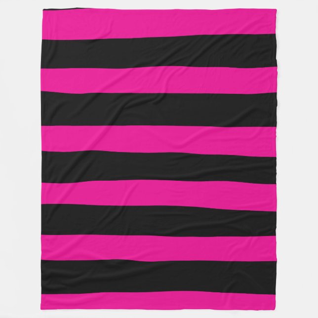Uneven Stripes - Magenta and Black Fleece Blanket (Front)