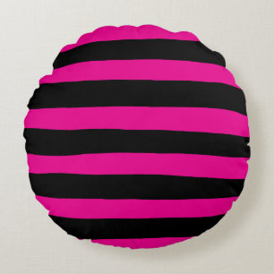 Uneven Stripes - Magenta and Black Round Pillow
