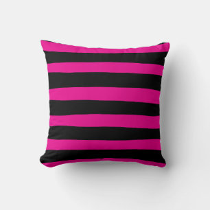 Uneven Stripes - Magenta and Black Throw Pillow