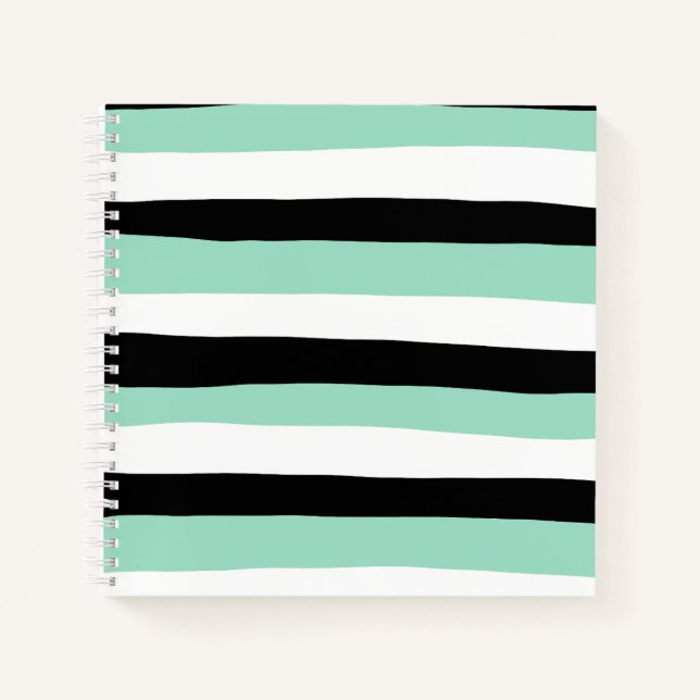 Uneven Stripes - Mint Green, White and Black Notebook (Front)