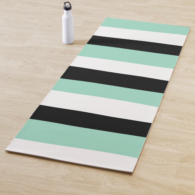 Uneven Stripes - Mint Green, White and Black Yoga Mat (In Situ)