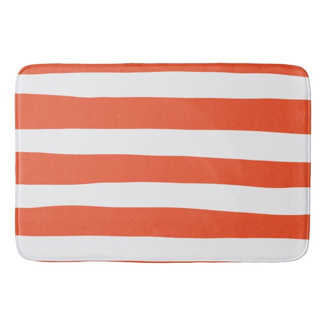 Uneven Stripes - Orange and White Bath Mat (Front)